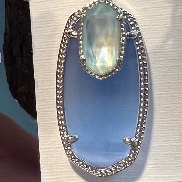 NWT Kendra Scott RARE Emmy Earrings Periwinkle Catseye Light Blue Illusion Silve - Picture 10 of 13